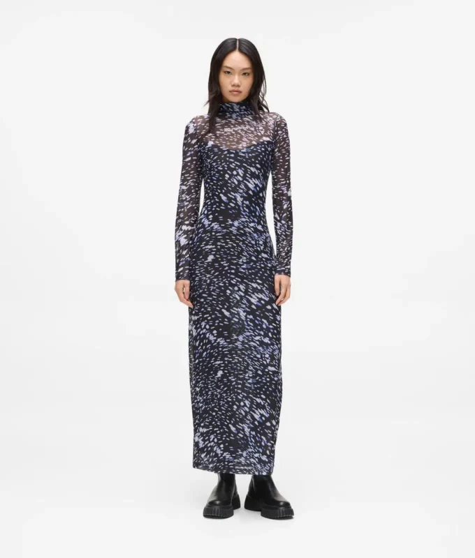 Allover-Print-Kleid aus Mesh