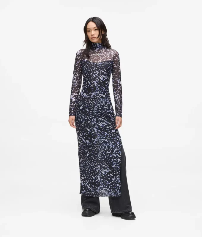 Allover-Print-Kleid aus Mesh
