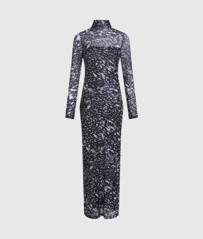 Allover-Print-Kleid aus Mesh