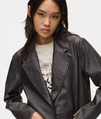 Blazer aus Kunstleder im Used-Look