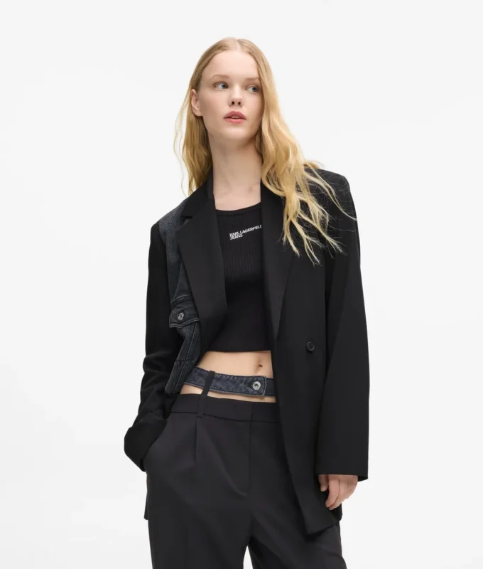 Blazer mit Denim-Einsatz