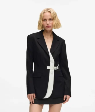 Blazer mit Gürtel und kontrastierendem Revers