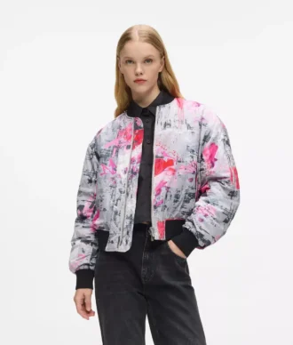 Bomberjacke mit Allover-Lackprint