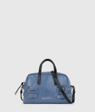 Bowlingtasche aus Denim mit Schnallen