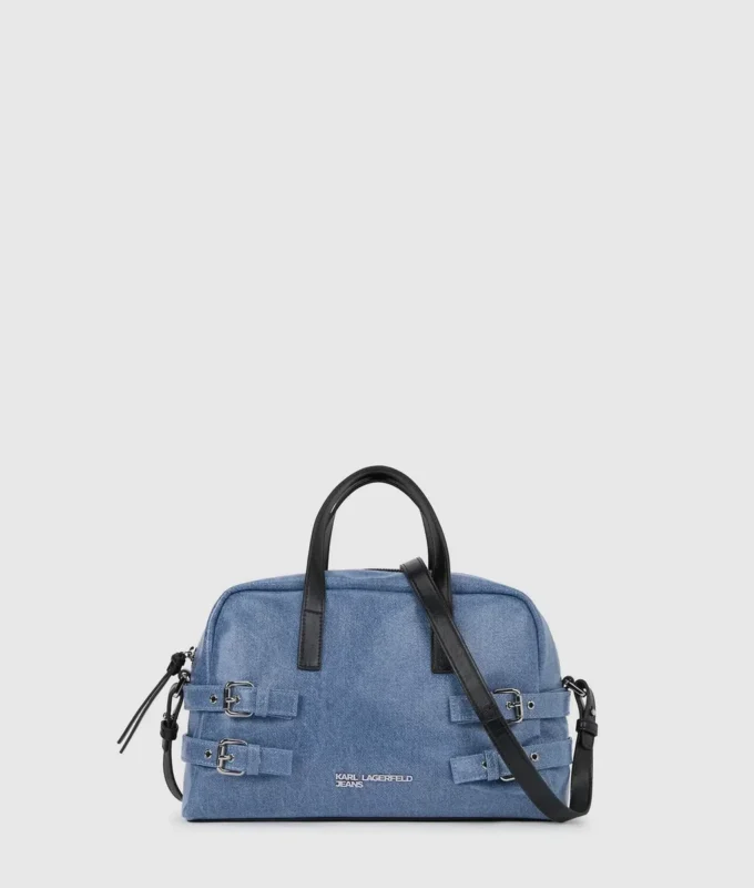Bowlingtasche aus Denim mit Schnallen Bowlingtasche aus Denim mit Schnallen