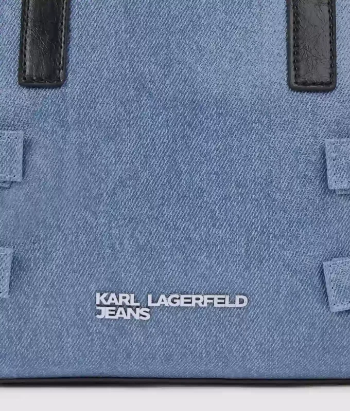 Bowlingtasche aus Denim mit Schnallen Bowlingtasche aus Denim mit Schnallen