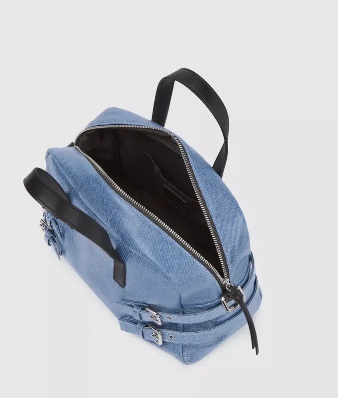 Bowlingtasche aus Denim mit Schnallen Bowlingtasche aus Denim mit Schnallen