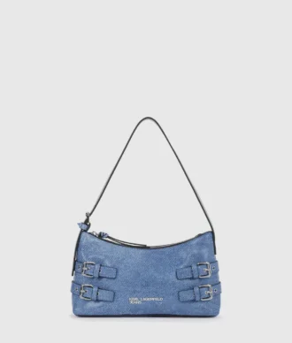 Denim-Schultertasche mit Schnalle