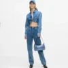 Denim-Schultertasche mit Schnalle Denim-Schultertasche mit Schnalle