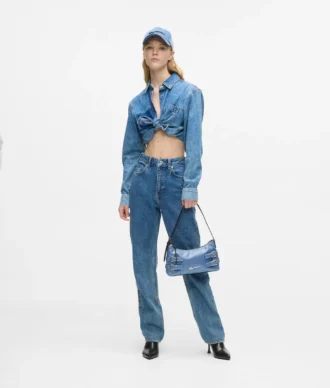 Denim-Schultertasche mit Schnalle