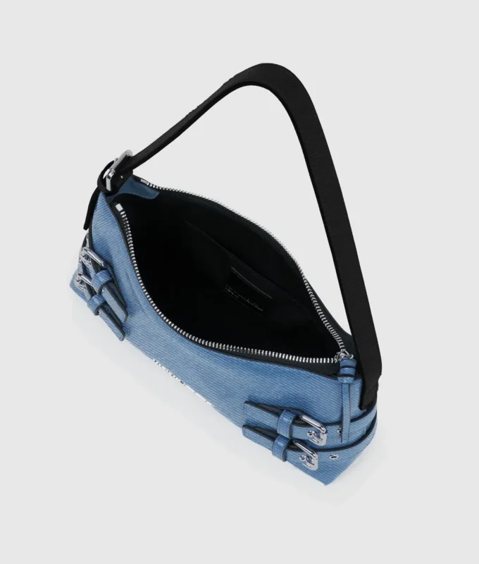 Denim-Schultertasche mit Schnalle Denim-Schultertasche mit Schnalle