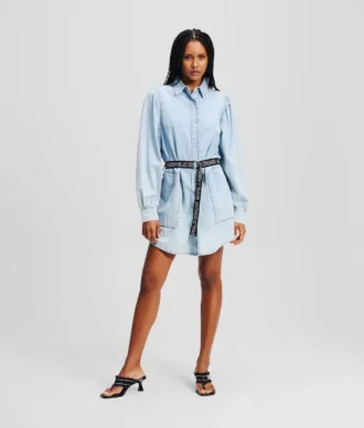 DENIM-SHIRTKLEID MIT PUFFÄRMEN