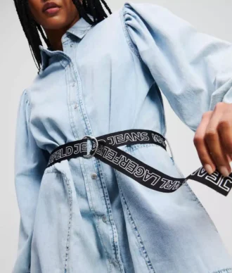 DENIM-SHIRTKLEID MIT PUFFÄRMEN
