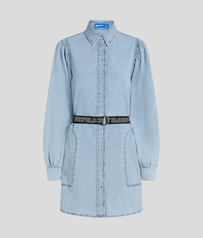 DENIM-SHIRTKLEID MIT PUFFÄRMEN DENIM-SHIRTKLEID MIT PUFFÄRMEN