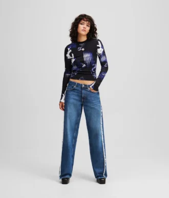 FRANSENVERZIERTE RELAXED-JEANS MIT MITTLERER TAILLE