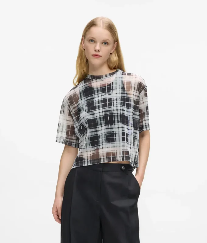 Gekreuztes Mesh-T-Shirt Gekreuztes Mesh-T-Shirt