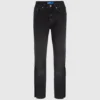 Gerade geschnittene Jeans mit hohem Bund und geschlitzten Beinen Gerade geschnittene Jeans mit hohem Bund und geschlitzten Beinen