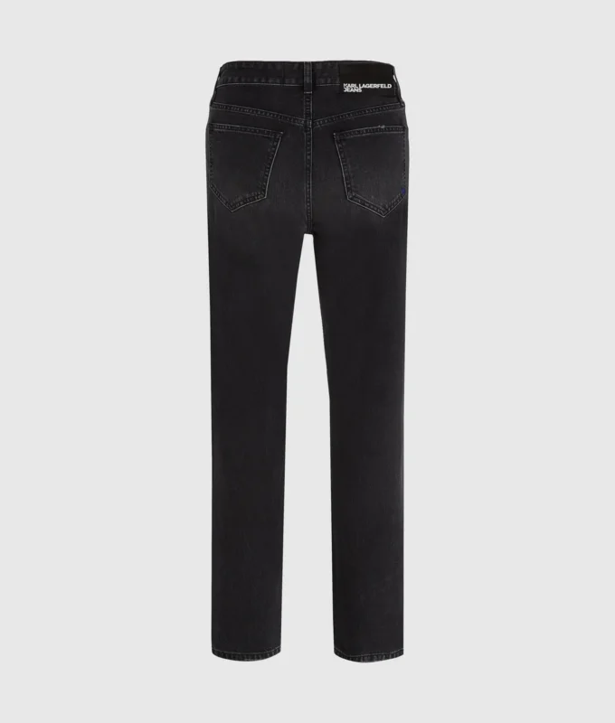 Gerade geschnittene Jeans mit hohem Bund und geschlitzten Beinen Gerade geschnittene Jeans mit hohem Bund und geschlitzten Beinen