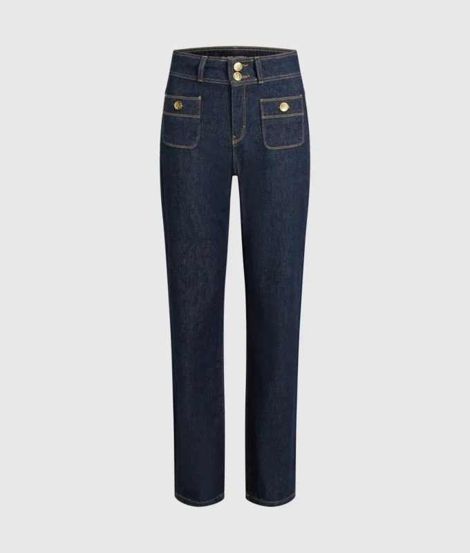Gerade geschnittene Jeans mit Knopfdetails Gerade geschnittene Jeans mit Knopfdetails