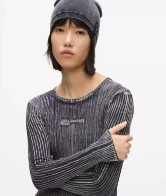 Geripptes Langarmkleid