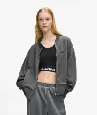 Gewaschenes Bomber-Sweatshirt mit Reißverschluss
