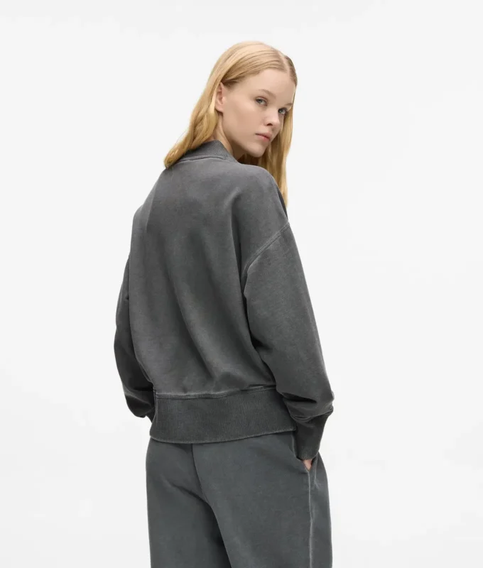 Gewaschenes Bomber-Sweatshirt mit Reißverschluss Gewaschenes Bomber-Sweatshirt mit Reißverschluss