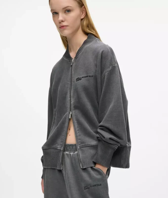 Gewaschenes Bomber-Sweatshirt mit Reißverschluss Gewaschenes Bomber-Sweatshirt mit Reißverschluss