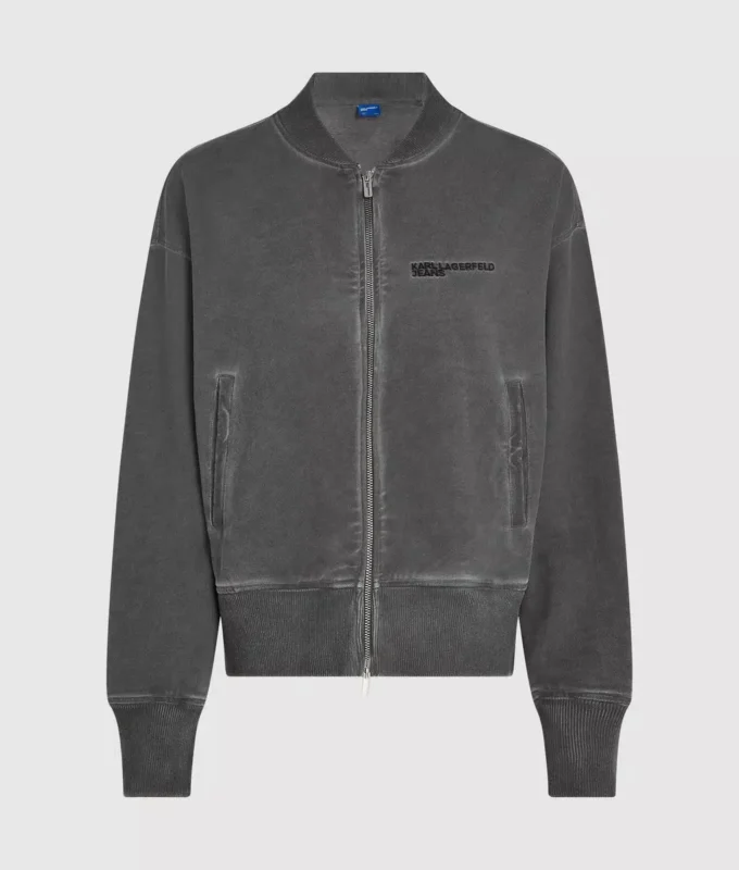 Gewaschenes Bomber-Sweatshirt mit Reißverschluss Gewaschenes Bomber-Sweatshirt mit Reißverschluss