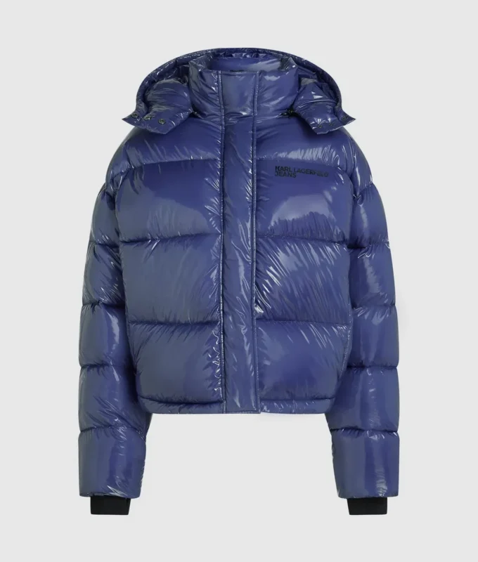 Glänzende, kastenförmige Daunenjacke