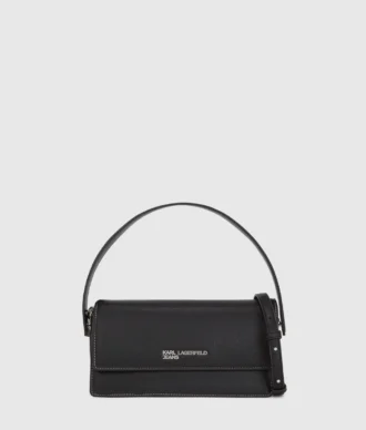 Handtasche mit Metalllogo und Tragegriff
