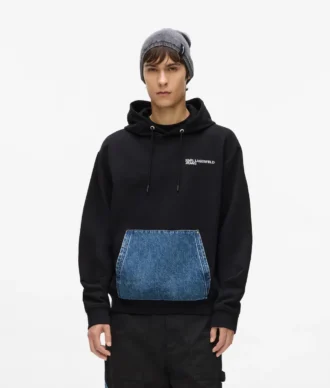 Hoodie mit Denim-Tasche