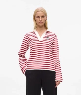 Ikon gestreiftes Langarm-Poloshirt