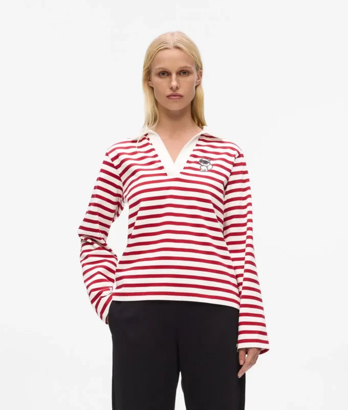 Ikon gestreiftes Langarm-Poloshirt