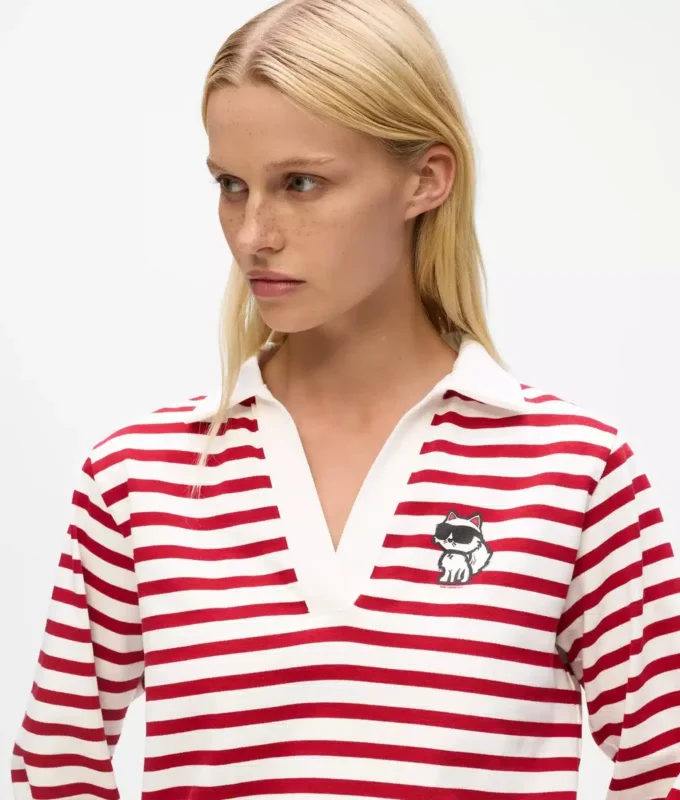 Ikon gestreiftes Langarm-Poloshirt