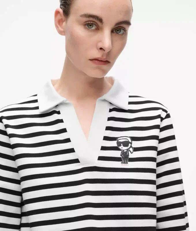 Ikon gestreiftes Langarm-Poloshirt