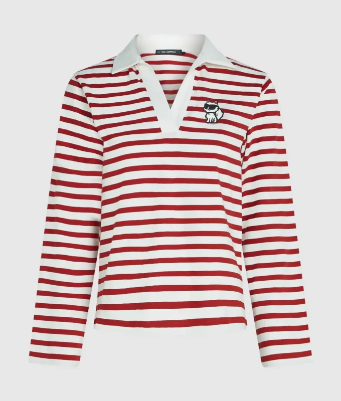 Ikon gestreiftes Langarm-Poloshirt