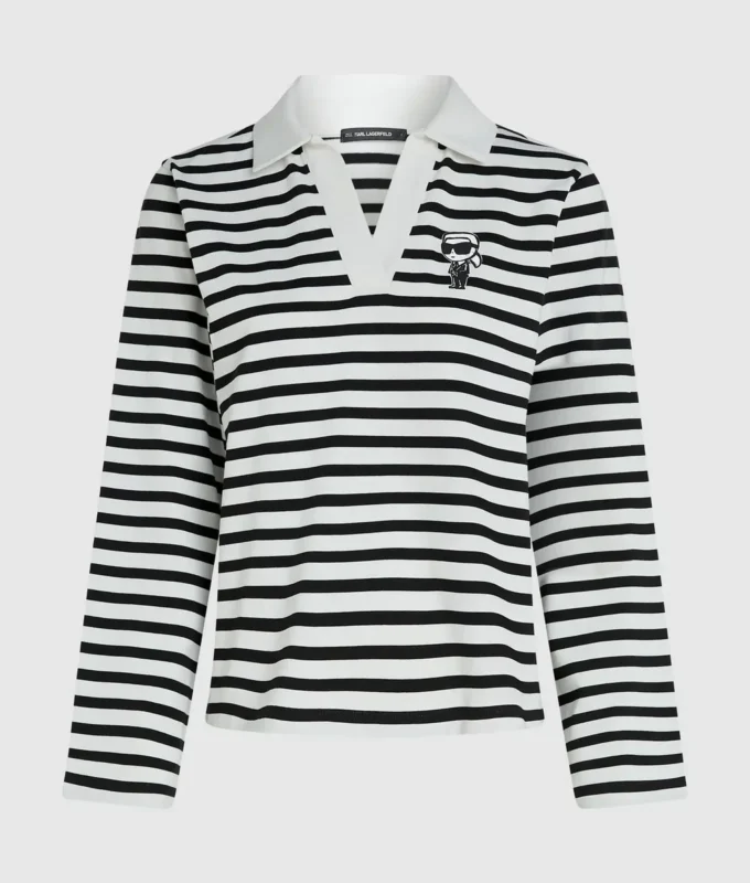 Ikon gestreiftes Langarm-Poloshirt