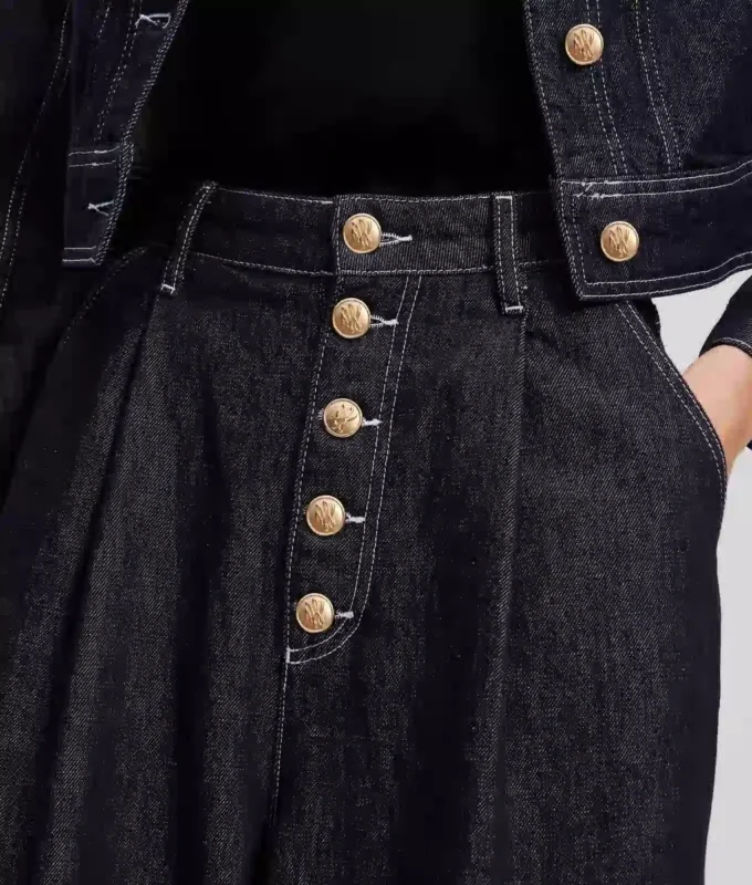 JEANS MIT KNOPFLEISTE UND WEITEM BEIN JEANS MIT KNOPFLEISTE UND WEITEM BEIN