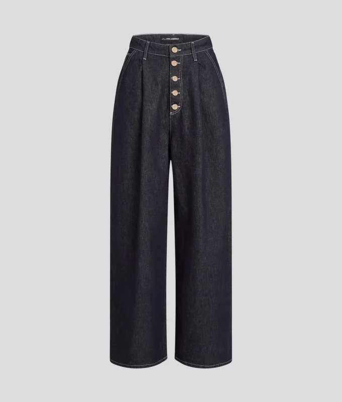 JEANS MIT KNOPFLEISTE UND WEITEM BEIN JEANS MIT KNOPFLEISTE UND WEITEM BEIN
