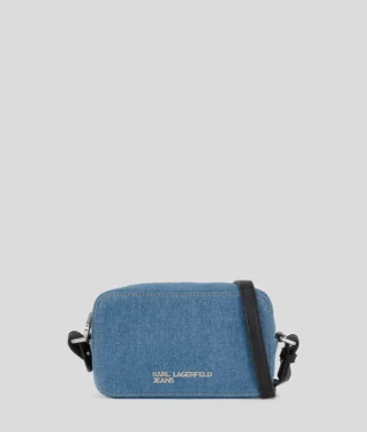 KAMERATASCHE AUS DENIM MIT METALLLOGO