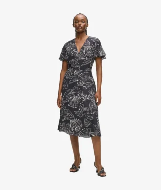 Kleid mit V-Ausschnitt und Fächerprint