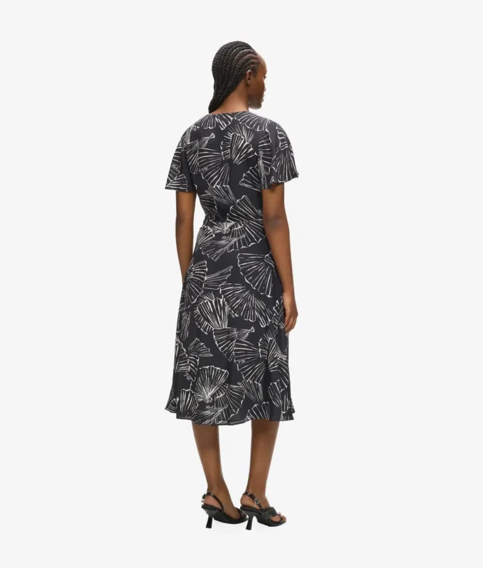 Kleid mit V-Ausschnitt und Fächerprint