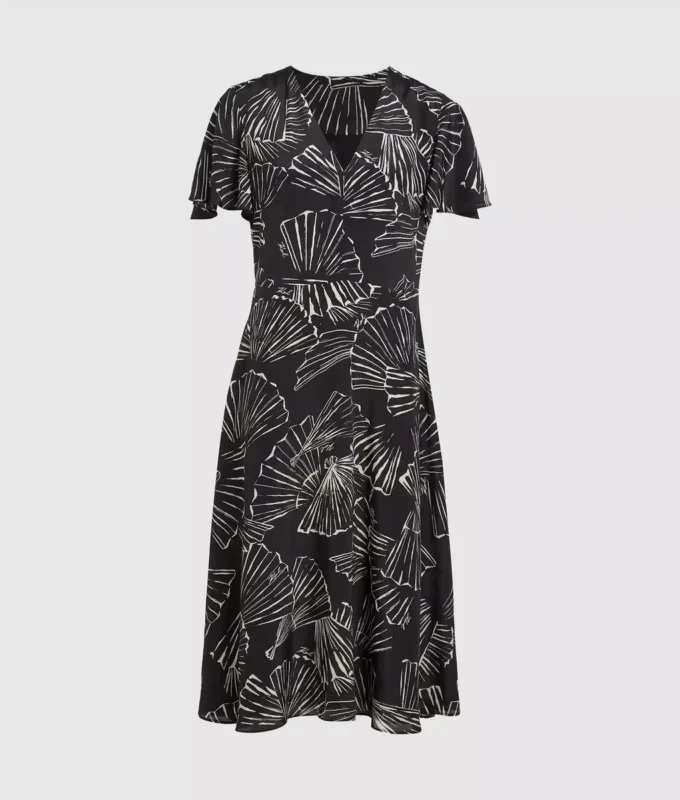 Kleid mit V-Ausschnitt und Fächerprint