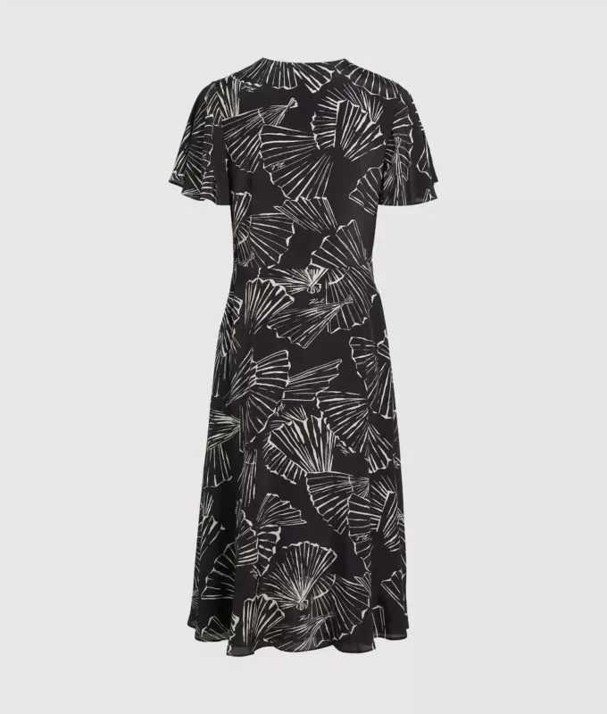 Kleid mit V-Ausschnitt und Fächerprint