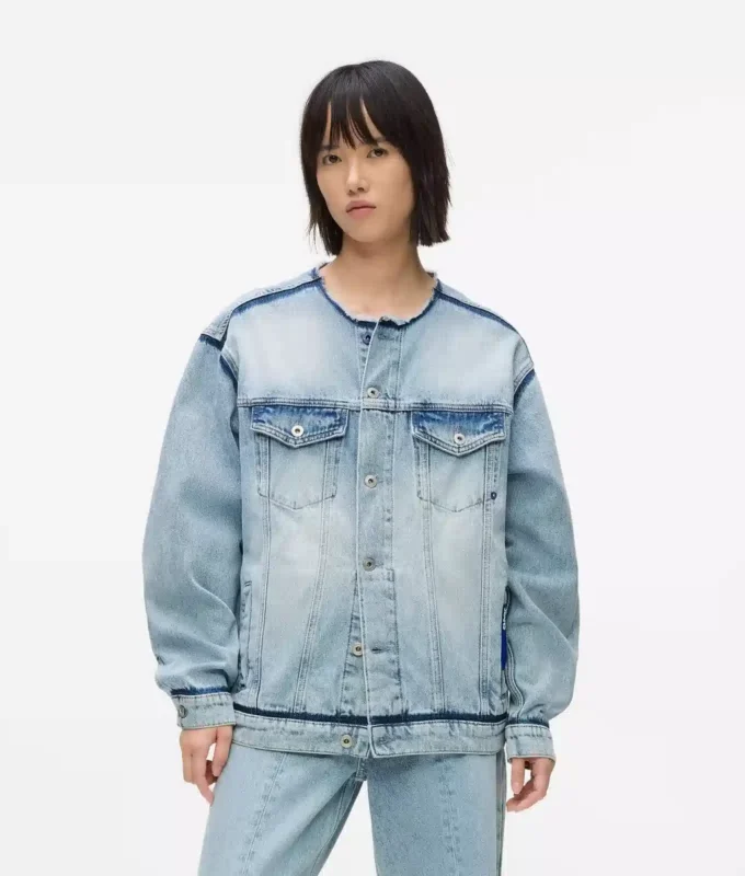 Kragenlose Jeansjacke Kragenlose Jeansjacke