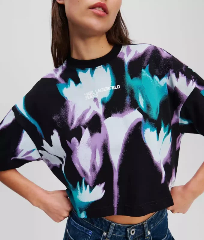 KURZES T-SHIRT MIT BLUMENMUSTER