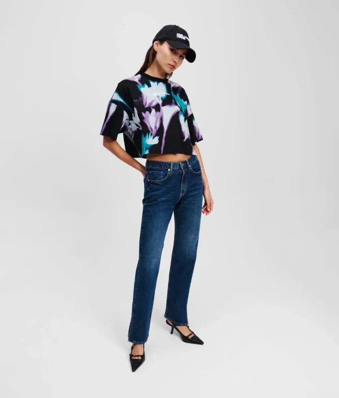 KURZES T-SHIRT MIT BLUMENMUSTER