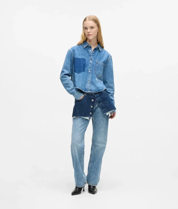 Lagenlook-Jeans mit hoher Taille und geradem Schnitt