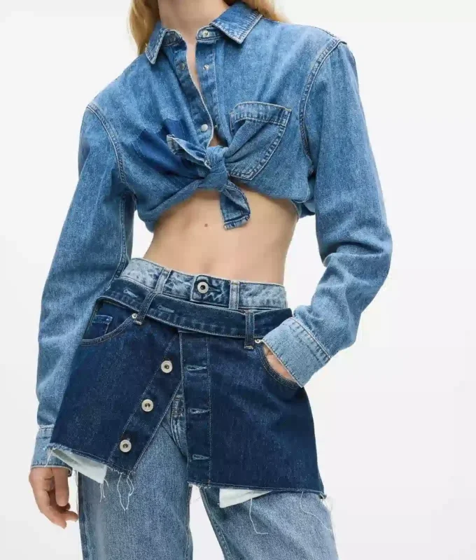 Lagenlook-Jeans mit hoher Taille und geradem Schnitt