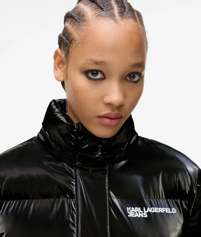 Lange Pufferjacke mit Perlmuttglanz